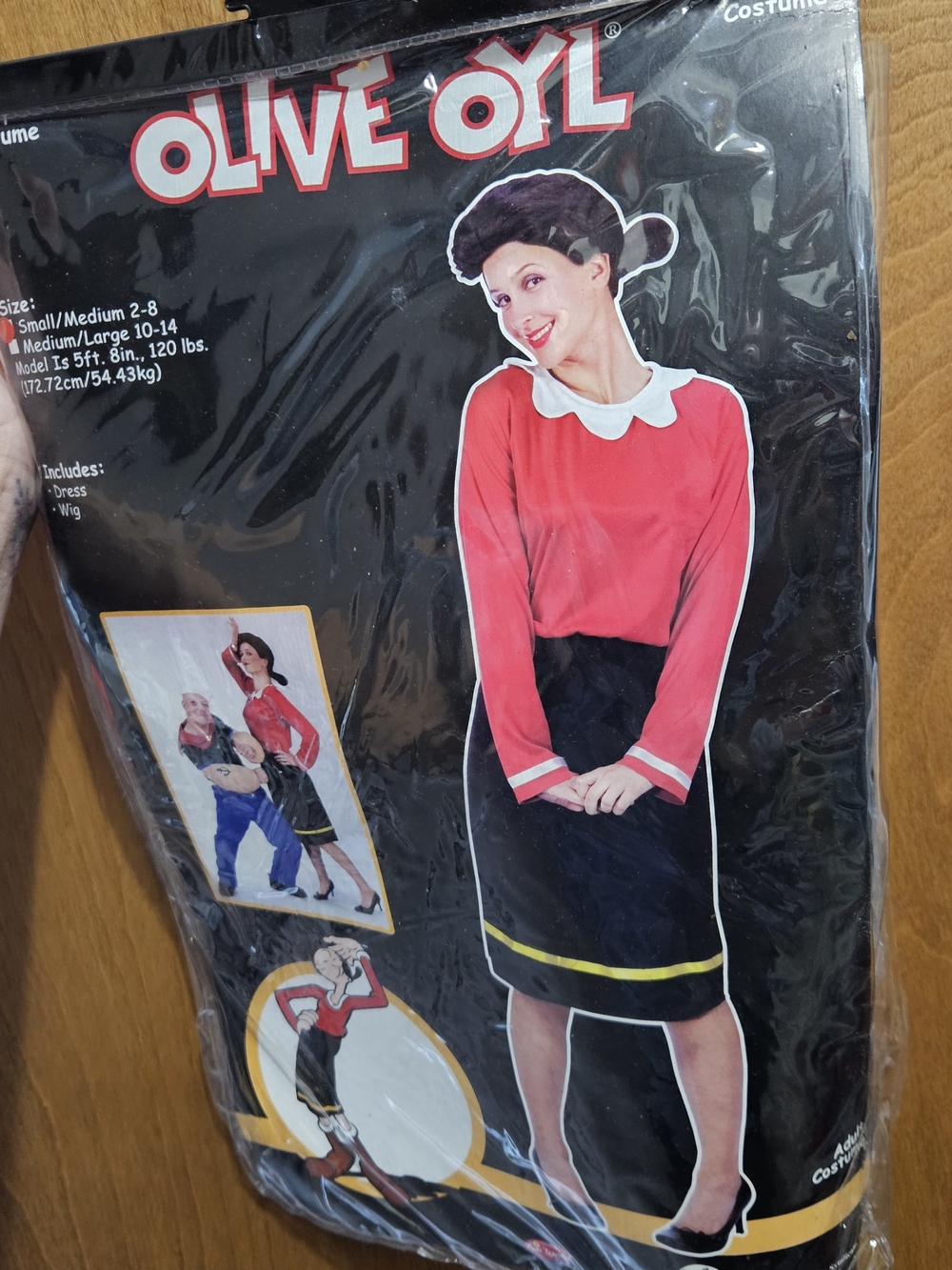 Fun World Olive Oyl Adult Costume Dress Wig Popeye Halloween Women S/M 2-8 New